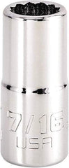 Proto - 7/16", 3/8" Drive, Intermediate Hand Socket - 12 Points, 1-25/32" OAL, Steel, Full Polish Finish - Industrial Tool & Supply