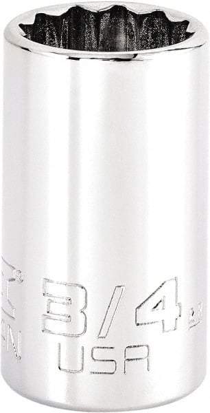 Proto - 3/4", 3/8" Drive, Intermediate Hand Socket - 12 Points, 1-47/64" OAL, Steel, Full Polish Finish - Industrial Tool & Supply