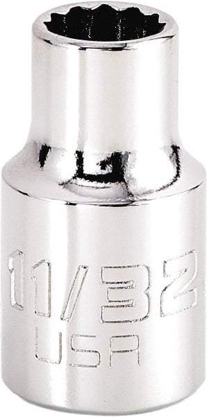 Proto - 11/32", 3/8" Drive, Intermediate Hand Socket - 12 Points, 1-15/64" OAL, Steel, Full Polish Finish - Industrial Tool & Supply