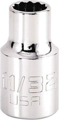 Proto - 11/32", 3/8" Drive, Intermediate Hand Socket - 12 Points, 1-15/64" OAL, Steel, Full Polish Finish - Industrial Tool & Supply