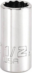 Proto - 1/2", 3/8" Drive, Intermediate Hand Socket - 12 Points, 1-15/64" OAL, Steel, Full Polish Finish - Industrial Tool & Supply