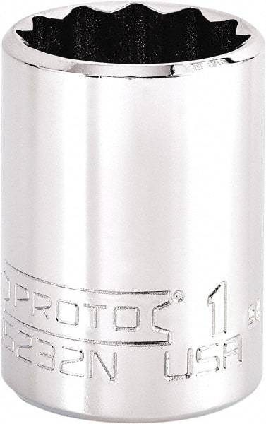 Proto - 1", 3/8" Drive, Intermediate Hand Socket - 12 Points, 1-47/64" OAL, Steel, Full Polish Finish - Industrial Tool & Supply