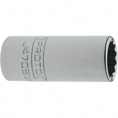 Proto - 1/4" Drive, Intermediate Hand Socket - 12 Points, 1-17/64" OAL, Steel, Full Polish Finish - Industrial Tool & Supply