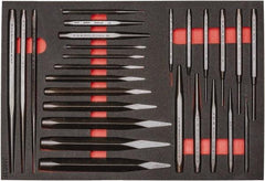 Proto - 26 Piece Diamont Point Chisel, Cold Chisel, Solid, Pin & Center Punch Set - 1/4 to 1-3/16" Chisel, 1/16 to 3/8" Punch - Industrial Tool & Supply