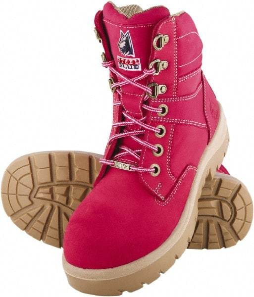Steel Blue - Women's Wide Width Steel Work Boot - Pink, Leather Upper, Nitrile Rubber Outsole, 6" High, Lace-Up - Industrial Tool & Supply