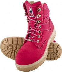 Steel Blue - Women's Wide Width Steel Work Boot - Pink, Leather Upper, Nitrile Rubber Outsole, 6" High, Lace-Up - Industrial Tool & Supply