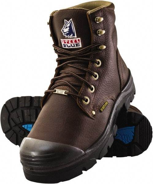 Steel Blue - Men's Size 10.5 Wide Width Steel Work Boot - Oak, Leather Upper, TPU Outsole, 6" High, Lace-Up - Industrial Tool & Supply