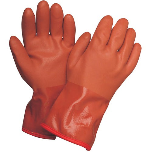 Large Gloves-Powercoat 12″ Double Dipped PVC With Thermal Fleece Lining And Rough Grip Orange - Industrial Tool & Supply