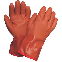 Large Gloves-Powercoat 12″ Double Dipped PVC With Thermal Fleece Lining And Rough Grip Orange - Industrial Tool & Supply
