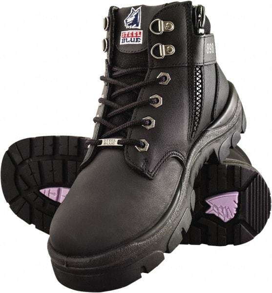 Steel Blue - Men's Size 12 Medium Width Steel Industrial Hiker - Black, Leather Upper, TPU Outsole, 5" High, Side Zip, Lace-Up - Industrial Tool & Supply