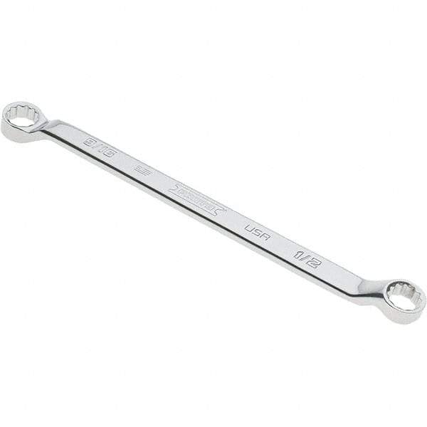 Proto - 1/2" x 9/16" 12 Point Box Wrench - Double End, 53/64" Head Diam x 3/4" Head Thickness, 8-7/8" OAL, Steel, Polished Finish, 15° Offset - Industrial Tool & Supply