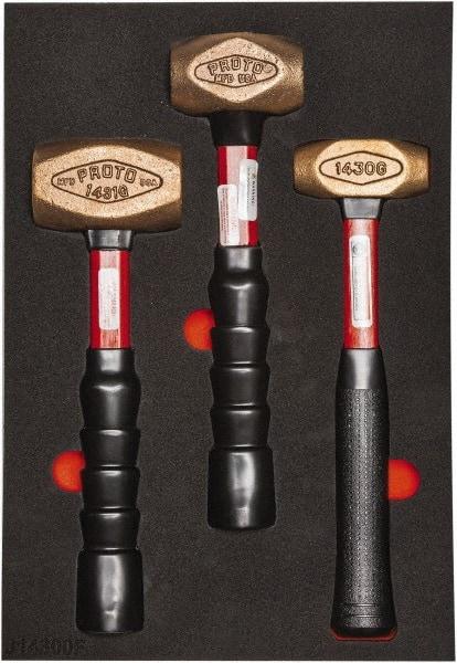 Proto - 3 Piece, 2-5/8, 1-1/2, 1 Lb Head Weight, Dead Blow Hammer Set - 12" OAL, Fiberglass Handles - Industrial Tool & Supply
