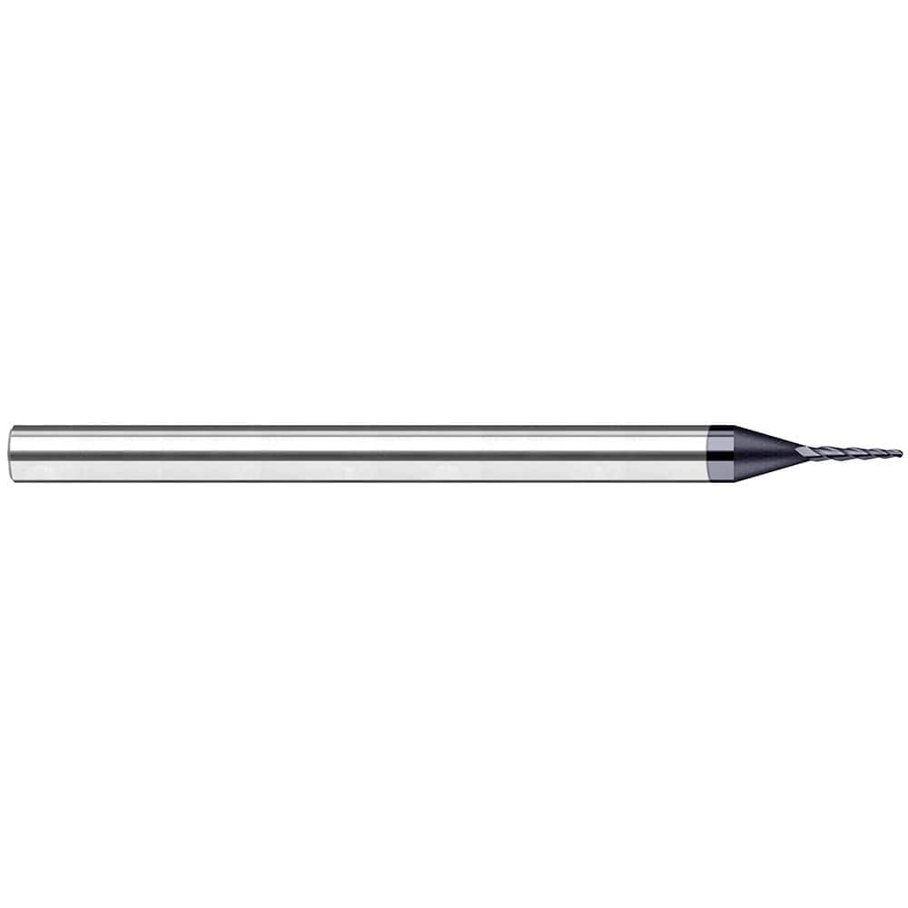 Tapered End Mill: 15 ° per Side, 1/64″ Small Dia, 5/64″ LOC, 3 Flutes, Solid Carbide, Ball End 1/8″ Shank Dia, 1-1/2″ OAL, AlTiN Nano Finish, Series Miniature End Mills - Tapered - Ball