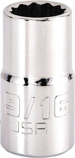 Proto - 9/16", 1/2" Drive, Standard Hand Socket - 12 Points, 1-5/8" OAL, Steel, Chrome Finish - Industrial Tool & Supply