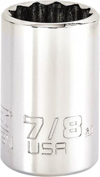 Proto - 7/8", 1/2" Drive, Standard Hand Socket - 12 Points, 1-13/16" OAL, Steel, Chrome Finish - Industrial Tool & Supply