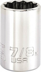 Proto - 7/8", 1/2" Drive, Standard Hand Socket - 12 Points, 1-13/16" OAL, Steel, Chrome Finish - Industrial Tool & Supply
