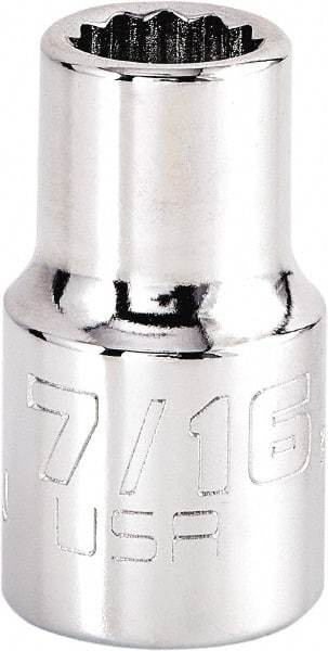 Proto - 7/16", 1/2" Drive, Standard Hand Socket - 12 Points, 1-17/32" OAL, Steel, Chrome Finish - Industrial Tool & Supply