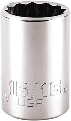 Proto - 15/16", 1/2" Drive, Standard Hand Socket - 12 Points, 1-7/8" OAL, Steel, Chrome Finish - Industrial Tool & Supply