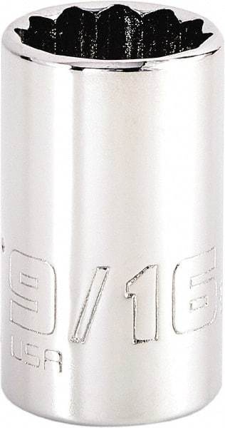 Proto - 9/16", 1/4" Drive, Standard Hand Socket - 12 Points, 1-15/64" OAL, Steel, Chrome Finish - Industrial Tool & Supply