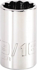 Proto - 9/16", 1/4" Drive, Standard Hand Socket - 12 Points, 1-15/64" OAL, Steel, Chrome Finish - Industrial Tool & Supply