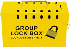 NMC - 10" Deep x 4" Wide x 6" High, Portable Group Lockout Box - Yellow, 13 Padlocks - Industrial Tool & Supply