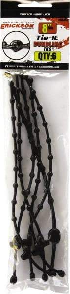 Erickson Manufacturing - 8" Long Black Rubber Reusable Cable Tie - 10 Lb Tensile Strength, 3mm Thick, 3" Max Bundle Diam - Industrial Tool & Supply