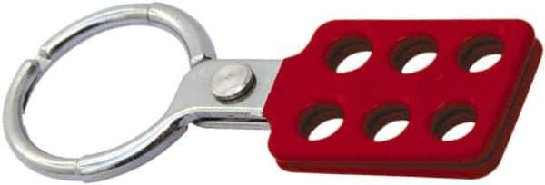 NMC - Single Jaw, 1-1/2" Jaw Diam, 6 PadLocks, Red Vinyl Insulation Aluminum Lockout Hasp - Scissor Action, 4-3/8" Long x 1-1/2" Wide, Red - Industrial Tool & Supply