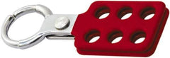 NMC - Single Jaw, 1" Jaw Diam, 6 PadLocks, Red Vinyl Insulation Aluminum Lockout Hasp - Scissor Action, 4-3/8" Long x 1-1/2" Wide, Red - Industrial Tool & Supply