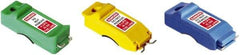 NMC - Polypropylene Circuit Breaker Lockout Set - 1/2" Lockout Length, 2" Lockout Thickness, 3/4" Lockout Width, 1 Padlock, 1 Circuit, Includes (3) Miniature Circuit Breaker Lockouts: Pin In Standard, Pin Out Standard & Pin Out Wide, English - Industrial Tool & Supply