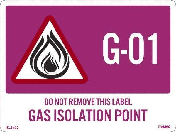 NMC - Energy Isolation Label - Legend: G - 01 THRU G - 10 DO NOT REMOVE THIS TAG GAS ISOLATION POINT, English, Purple, 4" Long x 3" High, Sign Muscle Finish - Industrial Tool & Supply