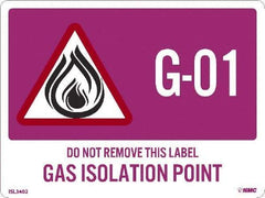 NMC - Energy Isolation Label - Legend: G - 01 THRU G - 10 DO NOT REMOVE THIS TAG GAS ISOLATION POINT, English, Purple, 4" Long x 3" High, Sign Muscle Finish - Industrial Tool & Supply
