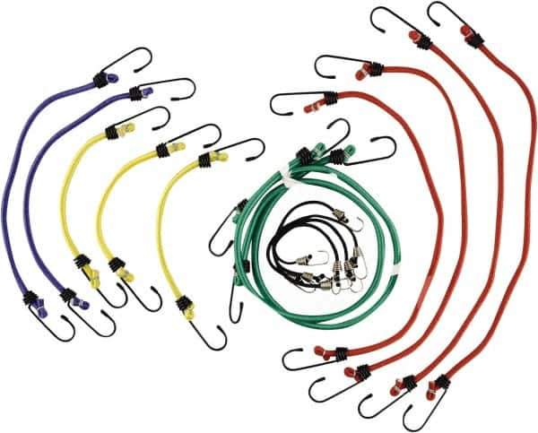 Erickson Manufacturing - Bungee Cord with S Hook - 10, 13, 18, 24, 30" OAL, Red/Blue/Green/Yellow - Industrial Tool & Supply