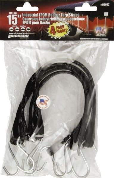 Erickson Manufacturing - Tarp Strap with S Hook - 15" OAL, Black - Industrial Tool & Supply