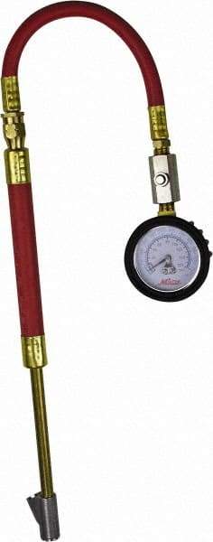 Milton - 0 to 160 psi Dial Straight Foot Dual Head Tire Pressure Gauge - 9' Hose Length, 5 psi Resolution - Industrial Tool & Supply