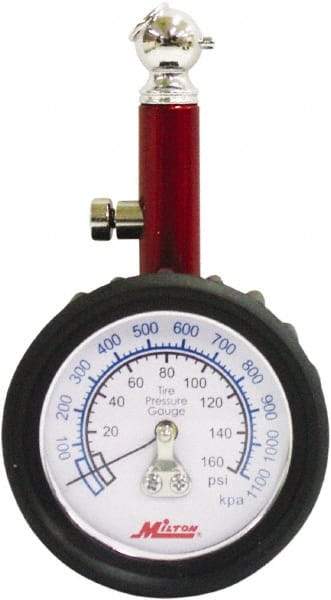 Milton - 0 to 160 psi Dial Ball Tire Pressure Gauge - 5 psi Resolution - Industrial Tool & Supply