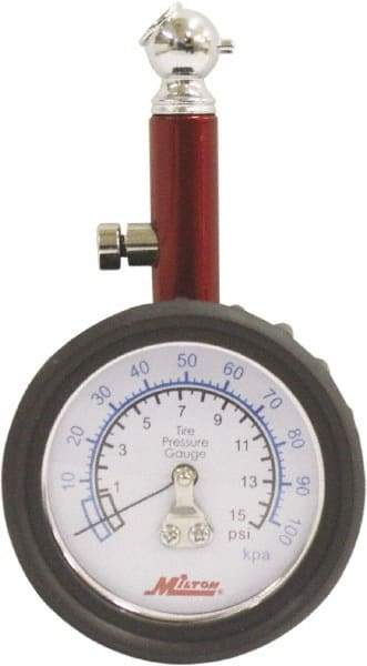 Milton - 0 to 15 psi Dial Ball Tire Pressure Gauge - 0.5 psi Resolution - Industrial Tool & Supply