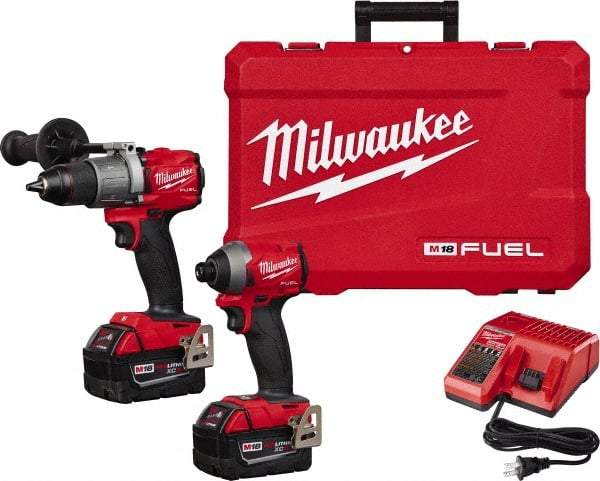 Milwaukee Tool - 18 Volt Cordless Tool Combination Kit - Includes 1/2" Brushless Hammer Drill/Driver & 1/4" Hex Impact Driver, Lithium-Ion Battery Included - Industrial Tool & Supply