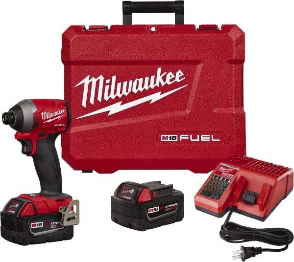 Milwaukee Tool - 18 Volt, 1/4" Drive, 167 Ft/Lb Torque, Cordless Impact Driver - 3600 RPM, 2 Lithium-Ion Batteries Included - Industrial Tool & Supply