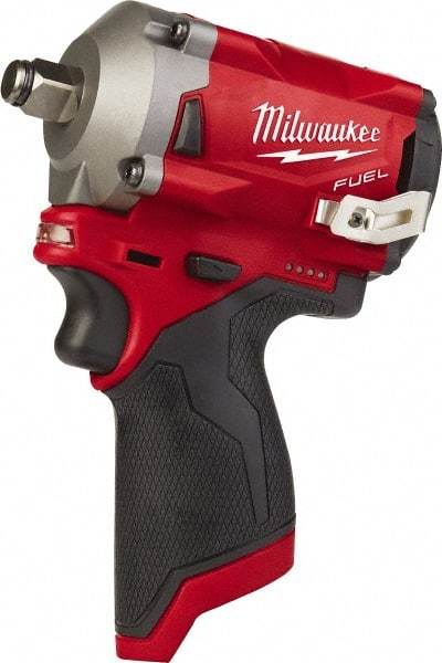 Milwaukee Tool - 1/2" Drive 12 Volt Pistol Grip Cordless Impact Wrench & Ratchet - 2,700 RPM, 0 to 3,200 BPM, 250 Ft/Lb Torque, Lithium-Ion Batteries - Industrial Tool & Supply