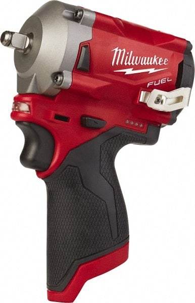 Milwaukee Tool - 1/4" Drive 12 Volt Pistol Grip Cordless Impact Wrench & Ratchet - 3,200 RPM, 0 to 4,300 BPM, 100 Ft/Lb Torque, Lithium-Ion Batteries - Industrial Tool & Supply