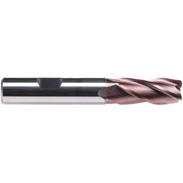 Emuge - 3/8" Diam, 7/8" LOC, 4 Flute Solid Carbide Roughing & Finishing End Mill - TiAlN Finish, 2-3/4" OAL, 3/8" Shank Diam, Weldon Shank, 38° Helix, Centercutting, Long Length - Industrial Tool & Supply