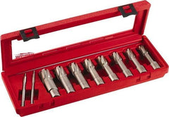 Milwaukee Tool - 8 Piece, 9/16 to 1-1/16" Cutter Diam, 2" Cutting Depth, Carbide-Tipped Annular Cutter Set - 9/16, 5/8, 11/16, 3/4, 13/16, 7/8, 15/16, 1-1/16" Cutter Diam - Industrial Tool & Supply