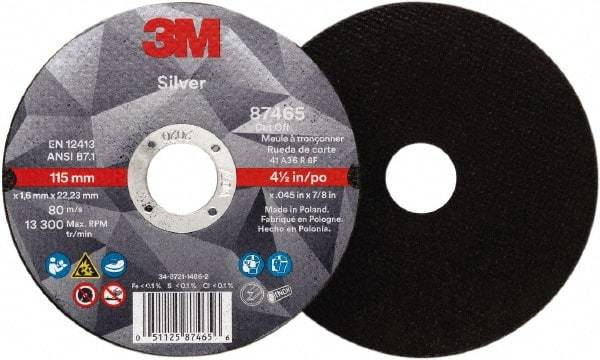 3M - 4-1/2" Ceramic Cutoff Wheel - 0.045" Thick, 7/8" Arbor, Use with Angle Grinders - Industrial Tool & Supply