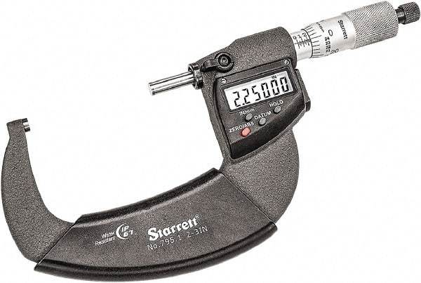 Starrett - 2 to 3" Range, 0.001mm Graduation, 0.0001" Graduation, Mechanical Outside Micrometer - Ratchet Thimble, 1-3/4" Throat Depth, Accurate to 0.0001" - Industrial Tool & Supply