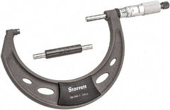 Starrett - 3 to 4" Range, 0.0001" Graduation, Mechanical Outside Micrometer - Ratchet Thimble, 2-1/4" Throat Depth, Accurate to 0.0001" - Industrial Tool & Supply