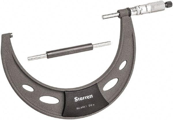 Starrett - 5 to 6" Range, 0.0001" Graduation, Mechanical Outside Micrometer - Ratchet Thimble, 3.35" Throat Depth, Accurate to 0.0001" - Industrial Tool & Supply
