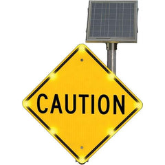TAPCO - "Caution", 30" Wide x 30" High, Aluminum Traffic Control Signs - Fluorescent Yellow, Black, Diamond Grade Reflectivity, Diamond, Post Mount - Industrial Tool & Supply