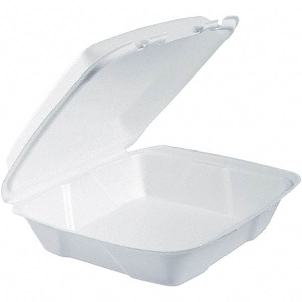 DART - 9-3/8 x 9-3/8 x 3" Foam Hinged Lid Containers - White - Industrial Tool & Supply