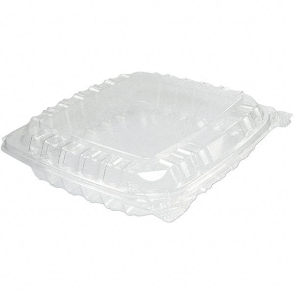 DART - 8-5/16 x 8-5/16 x 2" Plastic Hinged Container - Clear - Industrial Tool & Supply