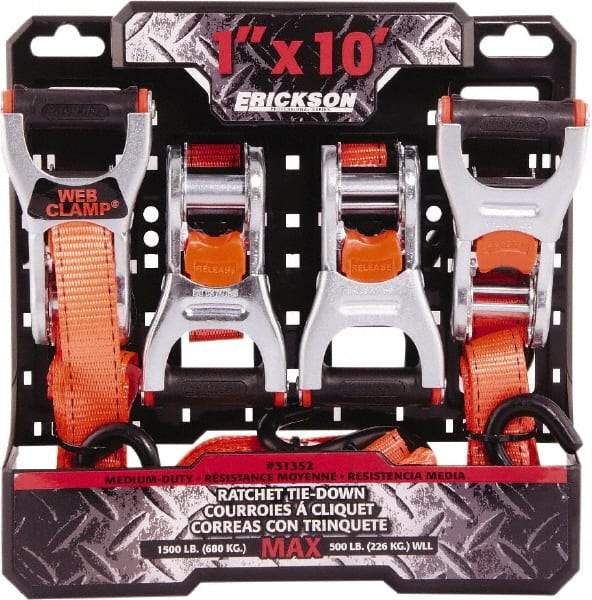 Erickson Manufacturing - 10' Long x 1" Wide, 1,500 Lb Basket Capacity, Polyester Web Sling - Orange - Industrial Tool & Supply